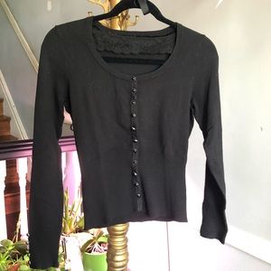 Black Silk w/ Velvet & Lace-lining Cropped Sweater